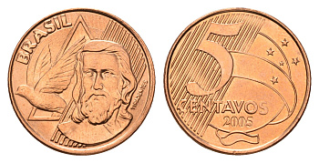 Бразилия 5 сентаво 2005 KM 648 сталь плакированная медью UNC 99-554