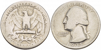 США 25 центов = квотер 1935 Вашингтон KM 164 серебро 4546-1241