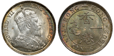 Гонконг 10 центов 1902 Эдуард VII (1901-1910) KM 13 серебро UNC 91-751