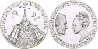 Дания 200 крон 1992 Маргрете II, 25 лет королевской свадьбы KM 876 серебро PROOF 11-154-32