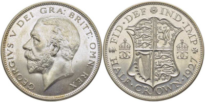 Великобритания 1/2 кроны 1927 Георг V (1910-1936), четвертый выпуск, тираж 15000 экземпляров KM 835, Spink 4037 серебро  PROOF 00-802-28