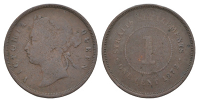 Стрейтс-Сетлментс (Стрейтс Сетлментс) 1 цент 1872 H, Виктория (1837-1901) KM 9 бронза 1518-325