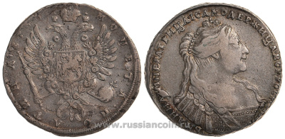 Россия полтина (50 копеек) 1736 Анна Иоанновна (1730-1740), Кадашевский монетный двор, крест державы узорчатый Биткин 165 серебро 10-002-43