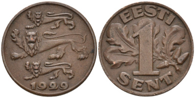Эстония 1 цент 1929 Республика (1918-1941) KM 10 бронза 4585-1037