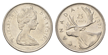 Канада 25 центов 1971 Елизавета II (1952-2022), олень KM 62b никель 4688-435