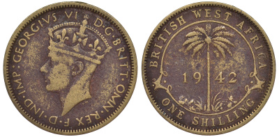 Британская Западная Африка 1 шиллинг 1942 Георг VI (1937-1952) KM 23 никель латунь 25-1624