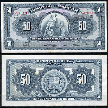 Перу 50 солей 1957 сидящая свобода, Thomas de la Rue Pick 78 a  бумага   451-730-1