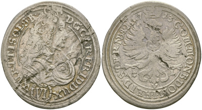 Силезия-Вюртемберг-Эльс 6 крейцеров 1713 CVL, Карл Фредерик Эльский (1704-1744) серебро 65-842