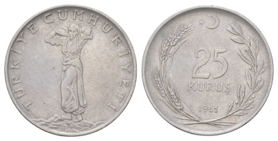Турция 25 курушей 1961 KM 892.2 нержавеющая сталь 4628-1023