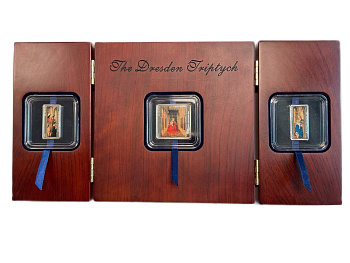 Токелау красочный набор из 3 монет (1+1+2 доллара) 2014 Дрезденский триптих, эмаль, в оригинальной коробке, сертификат  серебро  PROOF  3-4-11-10