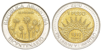 Аргентина 1 песо 2010 200 лет Аргентине - парк Эль-Палмар KM 156 биметалл UNC 4629-654
