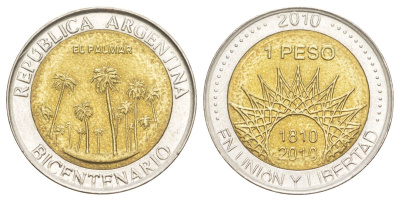 Аргентина 1 песо 2010 200 лет Аргентине - парк Эль-Палмар KM 156 биметалл UNC 4629-654