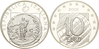 Италия 10 евро 2005 60 лет мира и свободы в Европе, античная монета KM 271 серебро PROOF 11-319-24