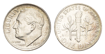 США 1 дайм (10 центов) 1947 S KM 195 серебро aUNC 1528-944