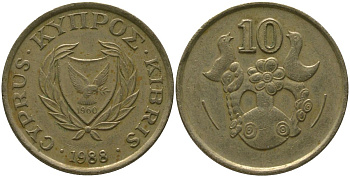 Кипр 10 центов 1988 KM 56.2 никель латунь 4380-256