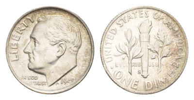 США 1 дайм (10 центов) 1947 S KM 195 серебро aUNC 1528-944