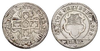 Швейцарские Кантоны, Фрибур 1 батцен = 10 раппенов 1828 KM 83 серебро 650-1424