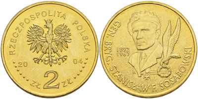 Польша 2 злотых 2004 MW, бригадный генерал Станислав Сосабовский (1892-1967) KM 499 нордик 4589-531
