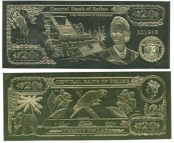 Белиз 20 долларов 1984 серия для коллекционеров, птицы золото, бумага UNC (пресс) 000-00-00