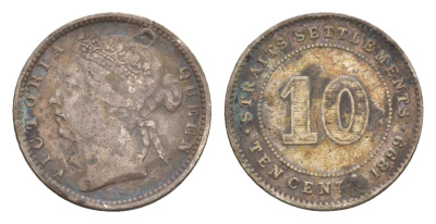 Стрейтс-Сетлментс (Стрейтс Сетлментс) 10 центов 1899 Виктория (1837-1901) KM 11 серебро 1519-1044