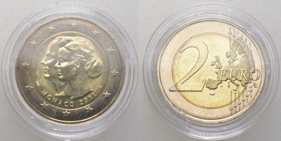 Монако 2 евро 2011 свадьба князя Монако Альберта II и Шарлин Уиттсток KM 196 биметалл  UNC  3-4-11-15