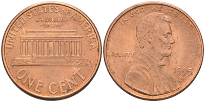 США 1 ЦЕНТ 1995 D, ЛИНКОЛЬН KM 201b цинк плакированный медью 188-343
