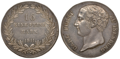 Изенбург 1 талер (16 марок) 1811 Карл Фридрих (1806-1815) AKS 2; Dav. 723; Kahnt 278; Thun 210 серебро 10-010-31