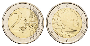 Финляндия 2 евро 2020 100 лет со дня рождения Вяйнё Линна KM 296 биметалл UNC 68-1057