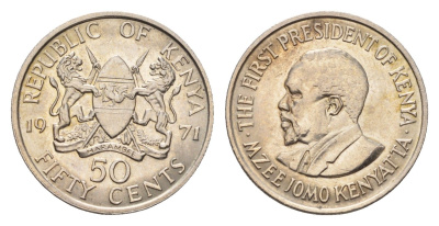 Кения 50 центов 1971 Джомо Кениата KM 13 медно-никель UNC 54-947