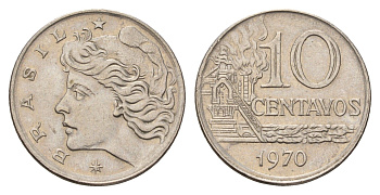 Бразилия 10 сентаво 1970 год-тип KM 578.2 медно-никель 4563-443