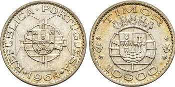 Португальский Тимор 10 эскудо 1964  KM 16 серебро  aUNC  413-5824