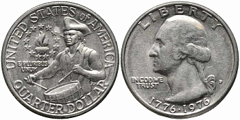 США 25 центов (квотер) 1976 D, 200 лет независимости (1776-1976), Вашингтон, барабанщик KM 204 медь плакированная медно-никелем 113-223
