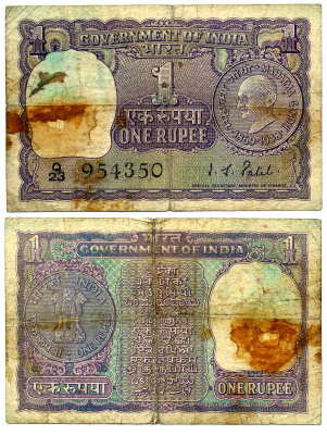 Индия 1 Рупия 1969-1970 Ганди, подпись 82 Pick 66  бумага   8603-39-2-1