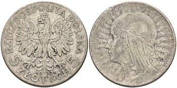 Польша 5 злотых 1933 королева Ядвига KM 21 серебро 4565-612