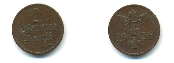 Данциг 2 пфеннига 1926 KM 141 бронза 80-325