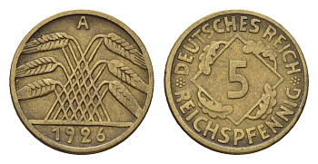 Германия 5 рейхспфеннигов 1926 A KM 39, J. 316 алюминиевая бронза 4684-222