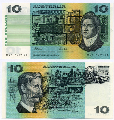Австралия 10 долларов 1974-1991 Френсис Гринвей, signatures: Fraser & Cole Pick 45 g бумага UNC (пресс) 00-00