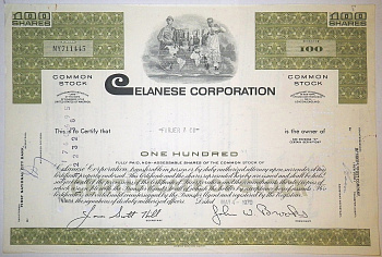 США, Celanese Corporation 100 акций 1970 производство ацетатов бумага 8805-40-1