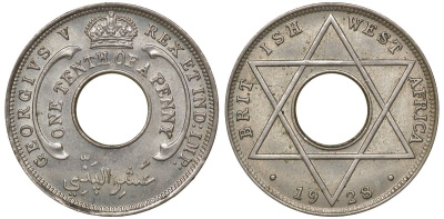 Британская Западная Африка 1/10 пенни 1928 Георг V KM 7 медно-никель 51-1625