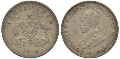Австралия 3 пенса 1914 Георг V (1910-1936) KM 24 серебро 272-313