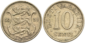 Эстония 10 центов 1931 Республика (1928-1940) KM 12 никель бронза 4585-1034