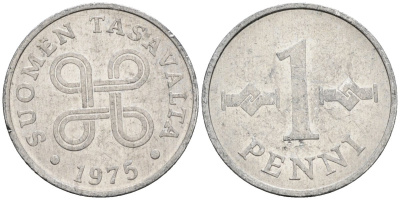 Финляндия 1 пенни 1975 KM 44а алюминий 4585-918