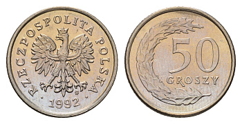 Польша 50 грошей 1992 Y 281 медно-никель UNC 105-652