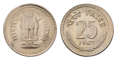 Индия 25 пайс 1987 KM 49.1 медно-никель UNC 4690-218