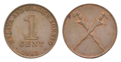 Малайя и Британское Борнео 1 цент 1962 KM 6 бронза aUNC 4643-236