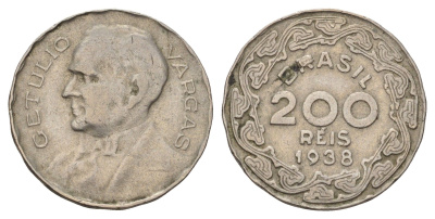 Бразилия 200 реалов (рейс) 1938 Жетулиу Дорнелис Варгас KM 545 медно-никель 218-513