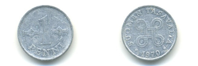 Финляндия 1 пенни 1970 KM 44а алюминий 80-837