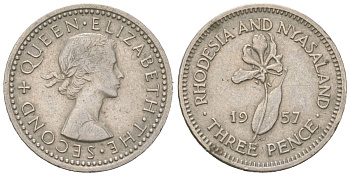 Родезия и Ньясаленд 3 пенса 1957 Елизавета II (1952-2022) KM 3 медно-никель 4617-127