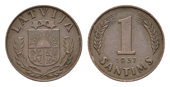 Латвия 1 сантим 1937 KM 10 бронза 4679-219