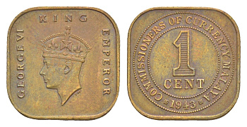 Малайя 1 цент 1943 KM 6 бронза 4644-862